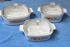 Vintage Pyrex Corningware Summer Blush Pansy Casserole Dishes 2L 1.5L 1L  & Lids