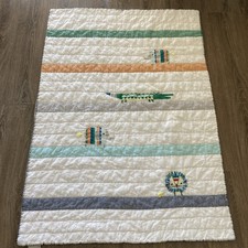 Pottery Barn Kids Colby Baby Quilt 36 x52 Embroidered Alligator Elephant Lion