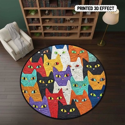 Cat Lover Round Floor Mat Colorful Cats Cute Kitten Rug Cat Room Decor Gift Home