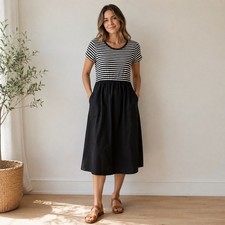J Crew Striped top dress in black and white Short sleeve and pockets women L