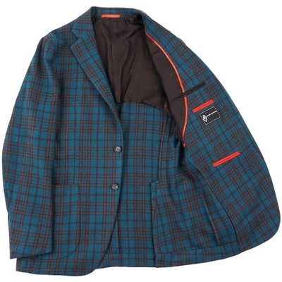 Isaia Teal Blue-Green Check Cashmere-Vicuna Sport Coat 38R (Eu 48