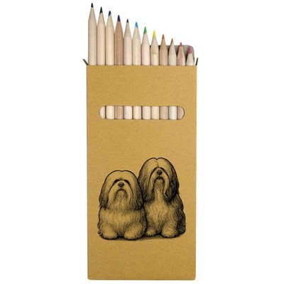 12 x 'Two Lhasa Apso Dogs' Long 178mm Coloured Pencils / Pencil Set (PE00085657)