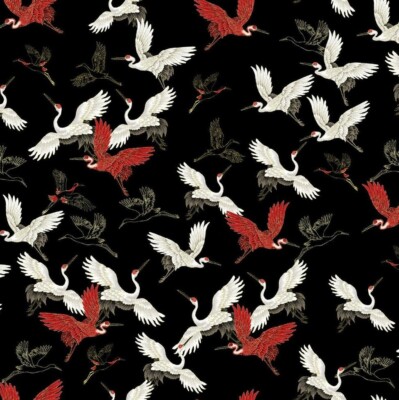 Kyoto by Chong A Hwang Metallic Asian Cranes Cotton Quilt Fabric by Yard