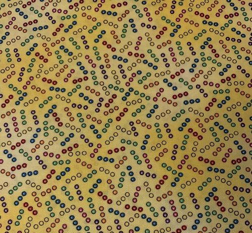 Tonal Yellow Fabric With Green Red Orange Dots By Smith & Milligan For AvLyn BTY - Picture 5 of 14