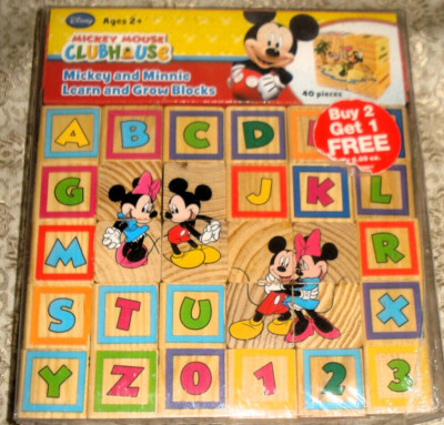 Disney Clubhouse Mickey Mouse & Minnie 1'' Alphabet & Puzzle Blocks 40 Pc NIB