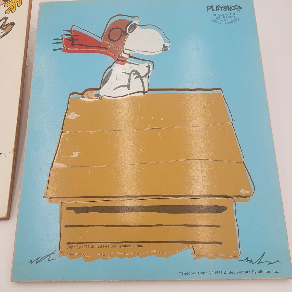 2 rompecabezas de madera Playskool de colección. Pato Donald 190-02. 230-02 Snoopy Red Baron 1965 Foto 2 de 4