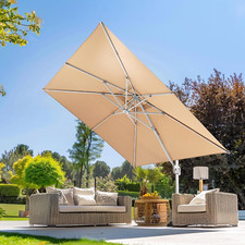 10x10 FT Cantilever Patio Umbrella with 360  Rotation  Tilting, Beige