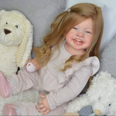 28'' Painted Reborn Baby Doll Toddler Smile Girl Mila Long Hair Cloth Body Gift