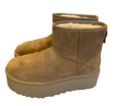 UGG CLASSIC MINI PLATFORM [1134991 Ankle Sheepskin Boots Women's UK6 CHESTNUT
