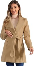Allegra K Women's Classic Stand Collar Long Sleeve Winter Belted Long Coat Med