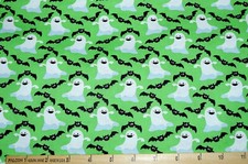 1 Yd Halloween Bat  Ghosts on Green Background 100 Quilting Cotton Fabric