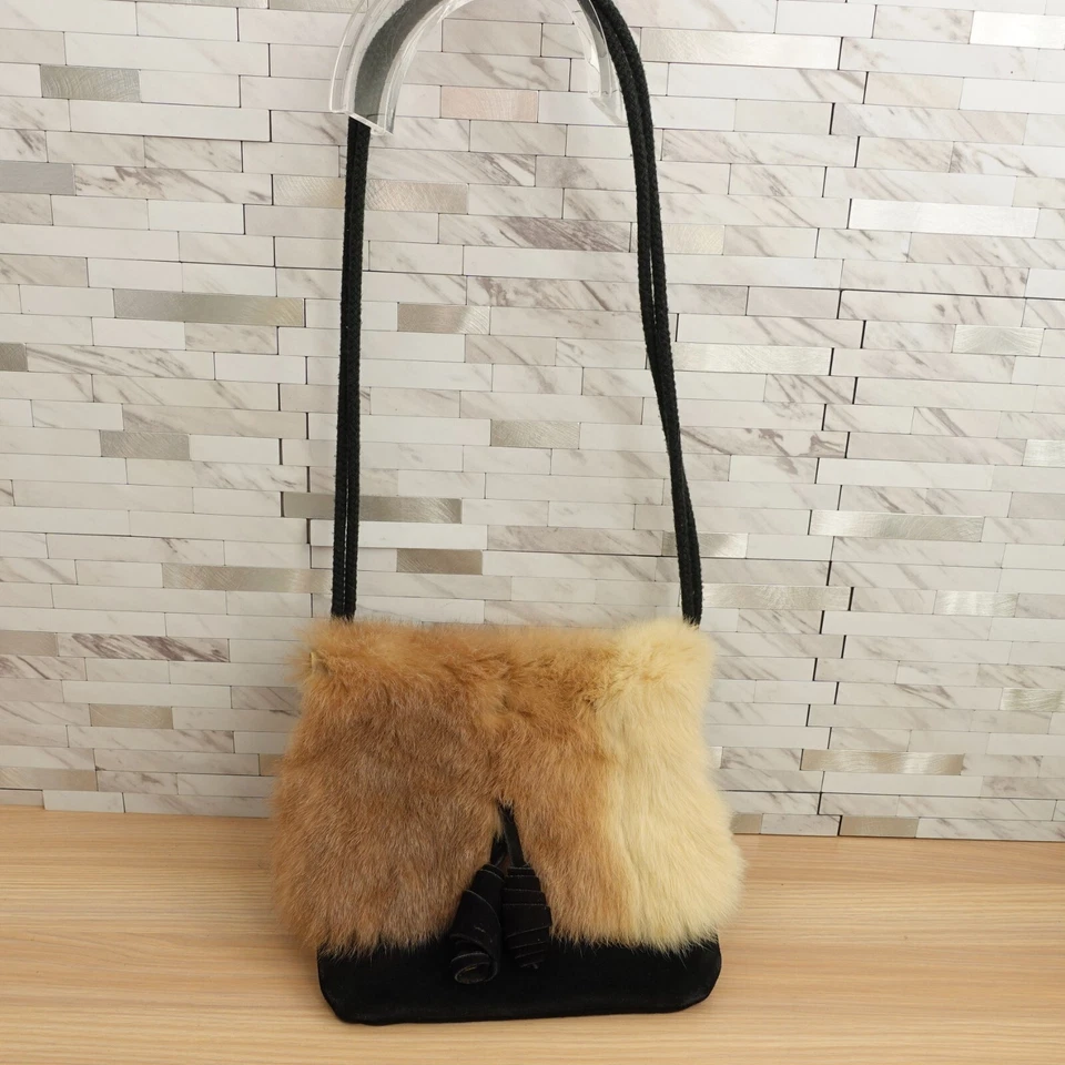 VINTAGE Fur Bag Women Shoulder Sling Black Crossbody Purse Velvet Formal Classic - Image 3 of 4