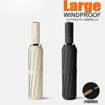  24Bone Solid Color Automatic Umbrella Light Collapsible Large Format Protection