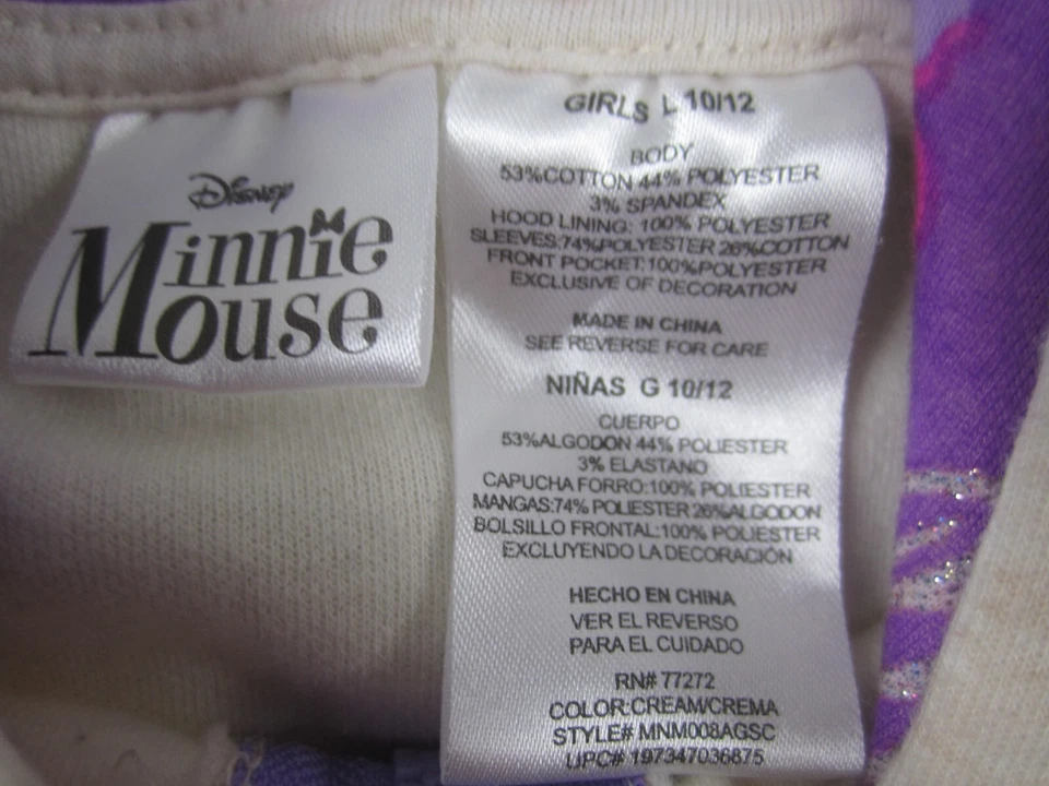 Minnie Mouse Sweatshirt Girls Large 10/12 Beige Pullover Hoodie Sweater Fleece - Image 4 of 4