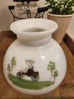Vintage 8" Milk Glass Lamp Shade Featuring a Vintage Winten Automobile 1898 Car