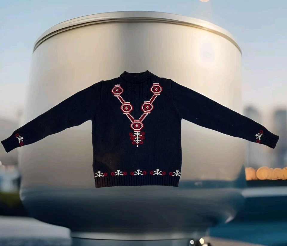 VINTAGE MOD SWEATER Campus Royal Blue M Holiday DISTRESSED Ski 1960s USA COLORS - Image 3 of 4