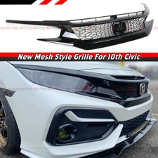 FOR 16-2021 HONDA CIVIC NEW MESH TYPE GLOSS BLACK FRONT BUMPER MESH GRILLE GRILL