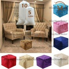 Filled Modern Crushed Velvet Bean Bags Cube Pouffe Seat Footstool Beads 12 Color