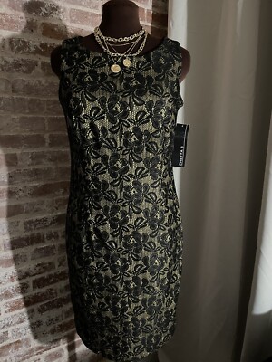 New! Chetta B Women's 6 Gold Black Lace Sleeveless Evening Party Holiday  Dress | eBay