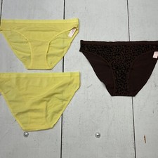 Victoria's Secret Yellow Brown Leopard Print 3-pair Bikini Underwear Womens M