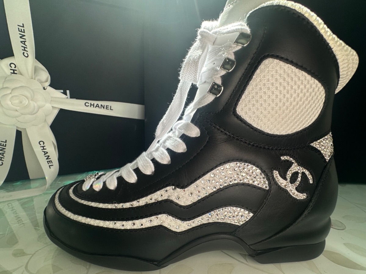 23N New Chanel Black White Crystals STRASS Ice Skate Sneakers
