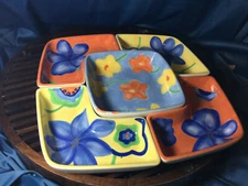 Avon China Separated 5 pc Serving Dish Platter 11” Orange Blue Flower Pattern