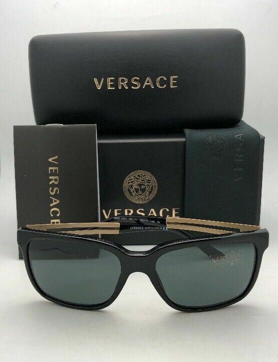 Versace Sunglasses MOD.4307 GB1/87 Shiny Black Gold Logo Frames w/ Grey Lenses Versace Sunglasses 4307 GB1/87 Black Gray | eBay main image 2