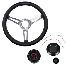 CJ Classics Steering Wheel Kit Simulated Leather 14” 6-Bolt Black Running Hor...