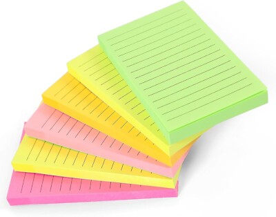 EVG 6 Blöcke linierte Haftnotizen - Neonfarben, selbstklebend, 100 Blatt pro Block