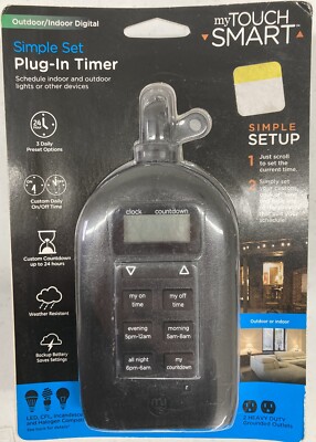 MY TOUCH SMART Indoor Outdoor Weather Resistant Simple Set Digital Plug-In Timer