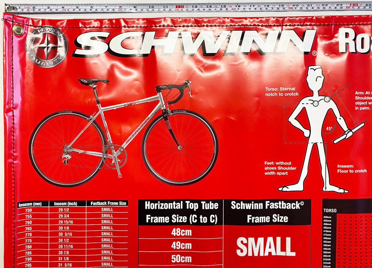 Schwinn Road Bike Size Chart Vinyl Banner, 43-1/2