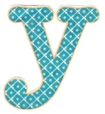 letter y flower fabric applique iron on blue not embroidered 3 inch