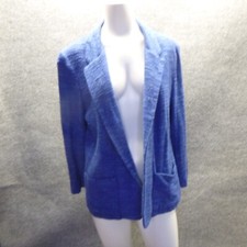 Vintage Royce LTD Blazer Womens 14 Blue Textured Linen Look Pockets Made in USA