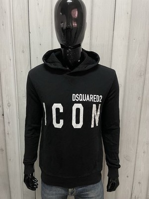 Dsquared2 ICON Sweatshirt Herren M / 48 IT Schwarz Hoodie 100% Baumwolle