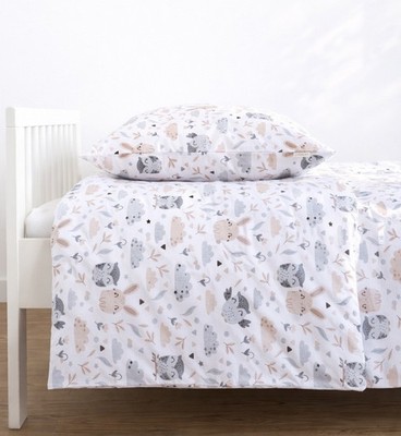 Kinderbettwäsche Baumwolle HASE EULE Beige Baby Bettwäsche 2-teilig Größen IKEA