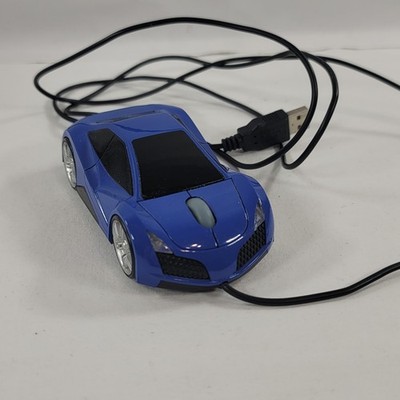 Blue Car-Shaped USB Wired Optical Mouse, LED Lights, Scroll Wheel