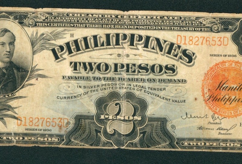 2 pesos 1936 Philippines Pesos Treasury Certificate ((RED SEAL)) ** CURRENCY