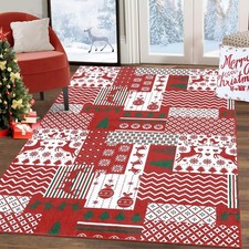 RUGSREAL Christmas Machine Washable Area Rugs Christmas Patchwork Pattern Car...