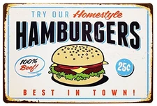 ERLOOD Best in Town Hamburgers Retro Metal Vintage Tin Signs Bar Wall Decor 12 X