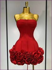 Women Sexy Strapless Backless Flower Embellished Mini Bandage Dress Bodycon