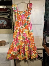 London Times Womens Ruffle Floral Maxi dress size 12 Vibrant Flower Motif Dress