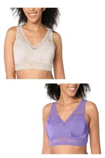 Rhonda Shear Women's 2-pack Classic Pin-Up Bra Purple/Gray