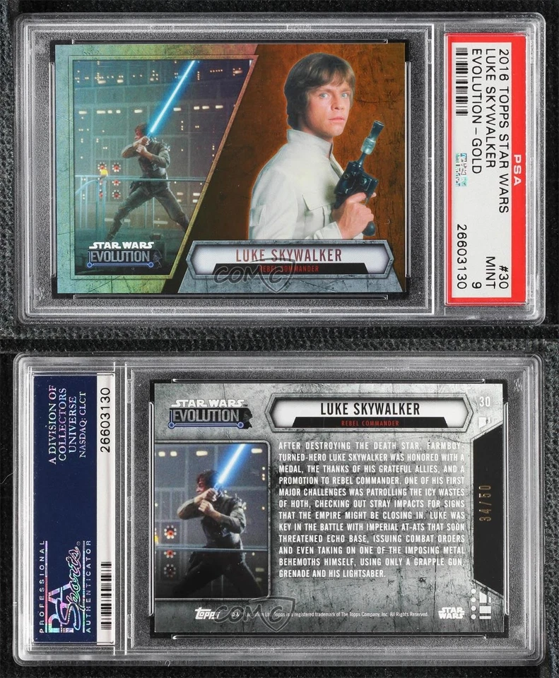 2016 Topps Star Wars Evolution Gold 34/50 Luke Skywalker #30 PSA 9 MINT w3d - Image 3 of 3