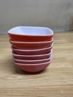 6 Vintage Pyrex Ovenware 12 oz Red Square Bowls Size #410