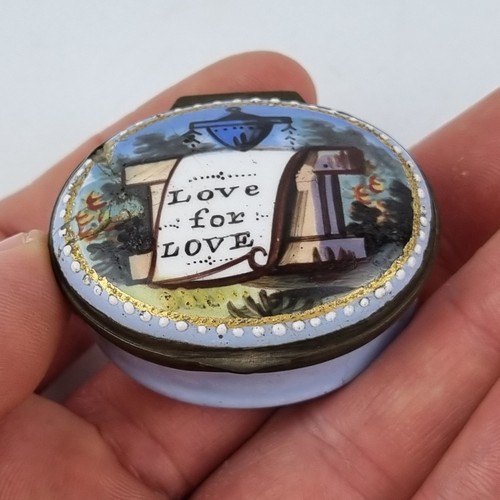 Ancienne boite à patchs émaillée Battersea 18ème "Amour pour l'amour" largeur 4,2 cm - Photo 1/14
