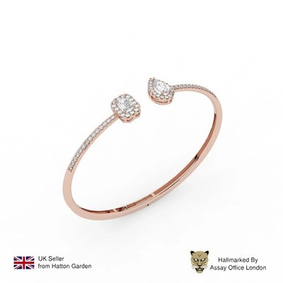 Labgrown Smaragd & Birnenschliff Diamanten Armreif 9K Rotgold 1,65 ct