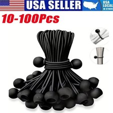 4" Inch Black Ball Bungee Bungie Cord Canopy Tarp Tie Downs Straps for Camping