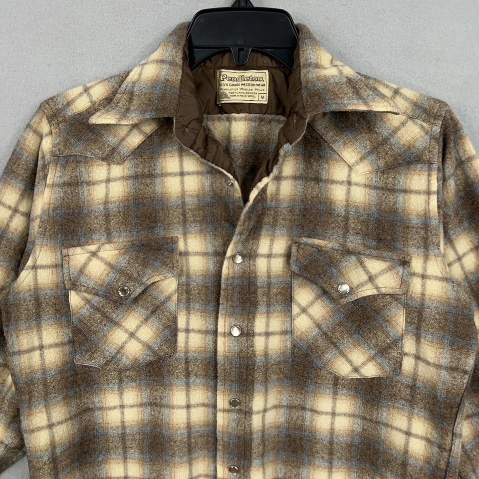 Camisa Pendleton De Colección Para Hombres Mediana Lana Franela Perla A Presión Alto Grado Occidental Foto 2 de 4