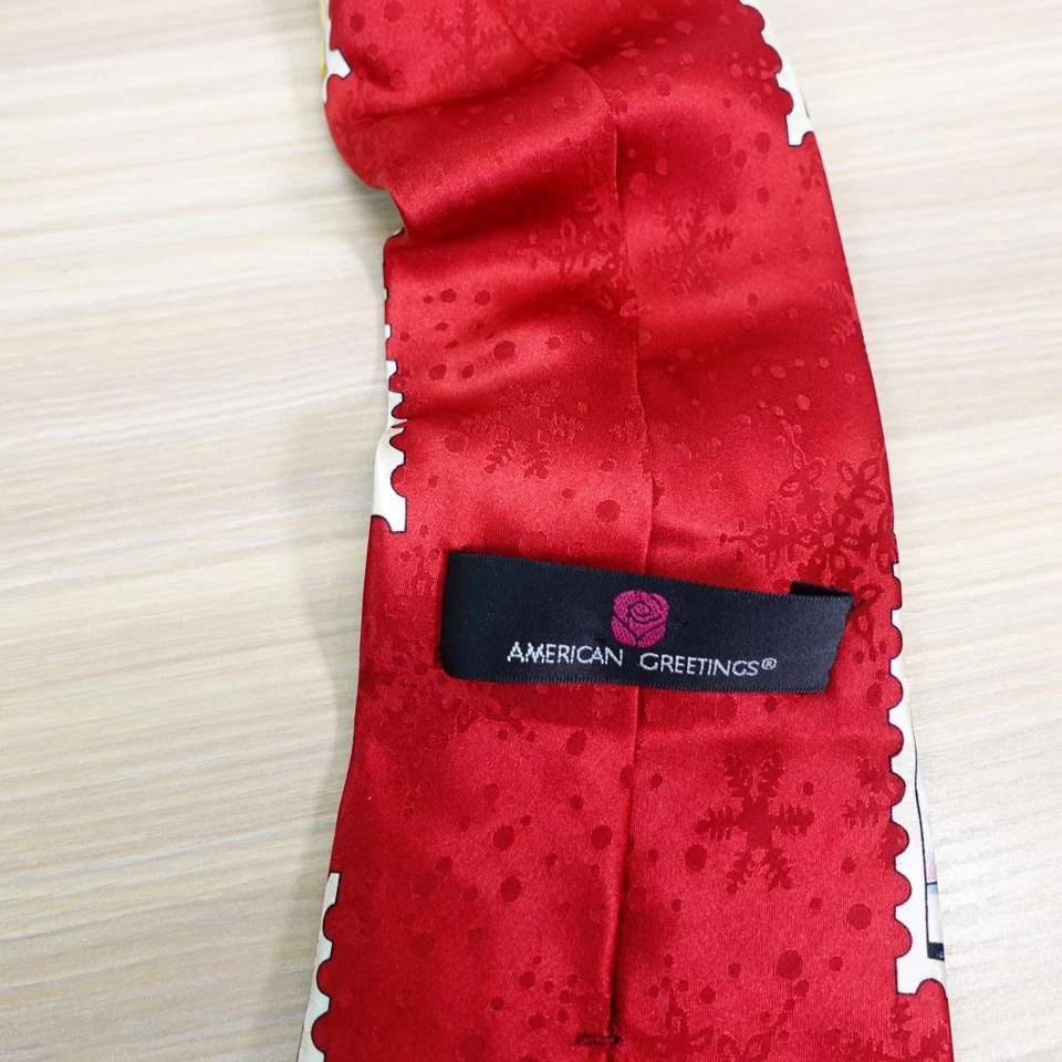 Neck Tie Mens Red Snowman Travel Stamp Silk Holiday Christmas AMERICAN GREETINGS - Изображение 3 из 4