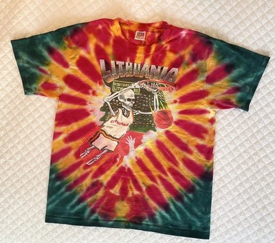 Vtg 1992 Lithuania Basketball Tie Dye Shirt Greg Speirs Skullman Anvil 1-Stitch